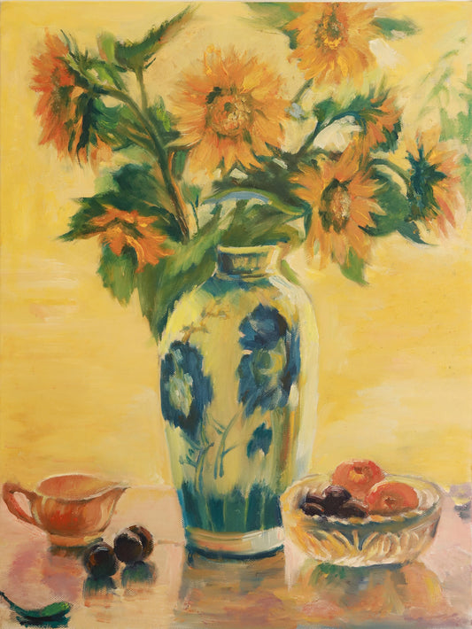 Sunflowers and Fruit Bowl in Warm Light