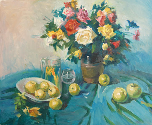 A Spring Feast on Indigo Tablecloth