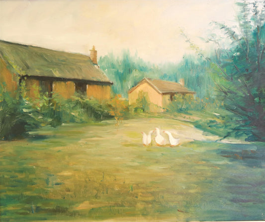 Rustic Serenity: Geese by the Water's Edge